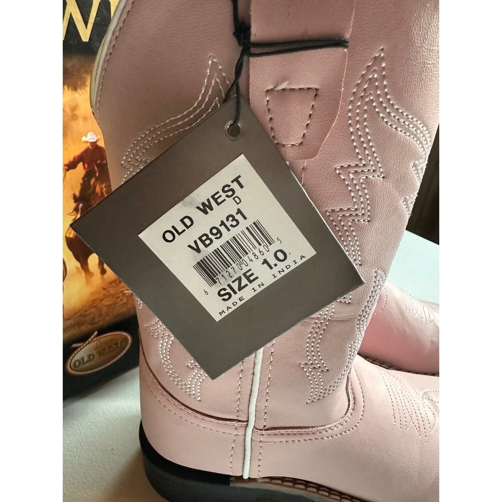 Old West Kids Pink Faux Leather Western Cowboy Boots VB9131 Size 10 Square Toe